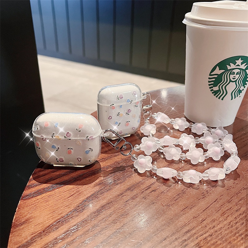 Vỏ Bảo Vệ Hộp Sạc Tai Nghe AirPods 3 AirPods Pro 1/2 Hình Hoa Gắn Dây Đeo Thời Trang
