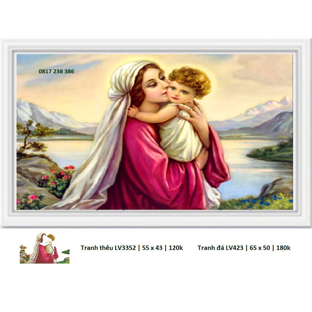 Tranh thêu đức mẹ Maria KT:55x43cm,tranh chưa thêu.Tặng kéo và xỏ chỉ.
