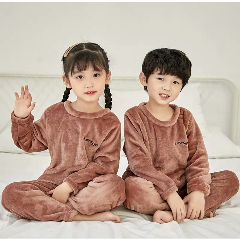 Bộ lông mặc nhà trẻ em cổ tròn siêu cute