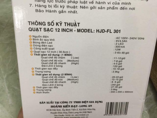 Quạt tích điện Honjianda chính hãng 2 bình ác quy | BigBuy360 - bigbuy360.vn