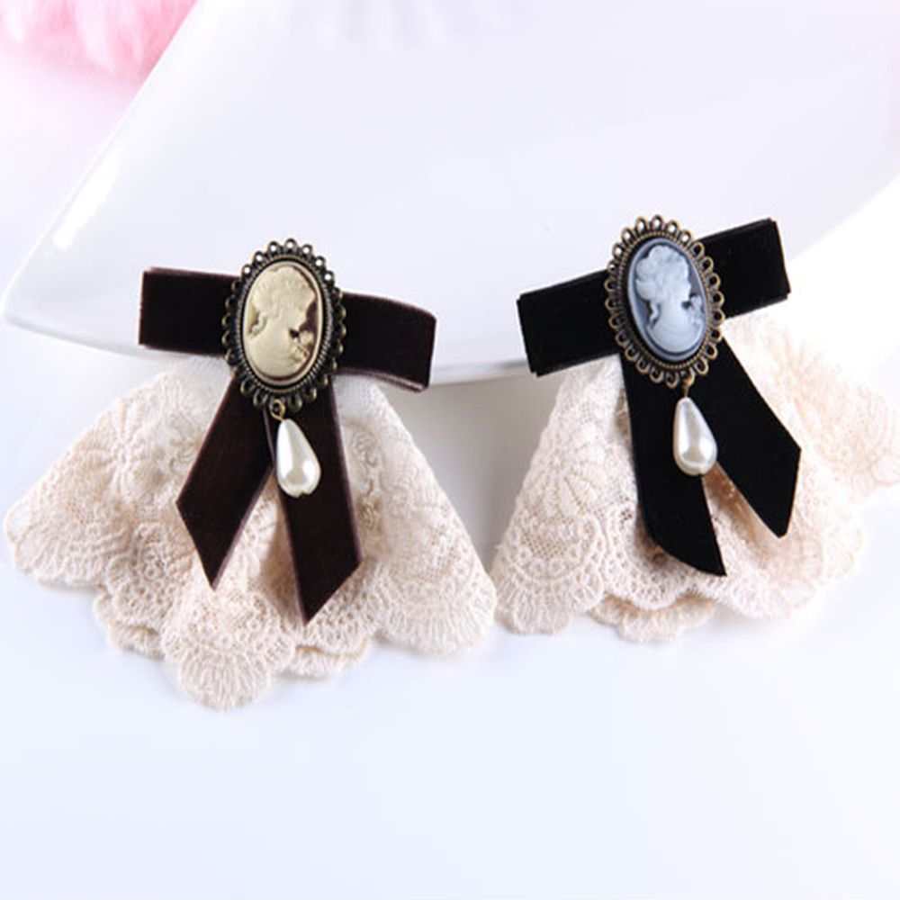 Ghim cài áo đính nơ ruy băng phối ren thanh lịch dành cho nữ