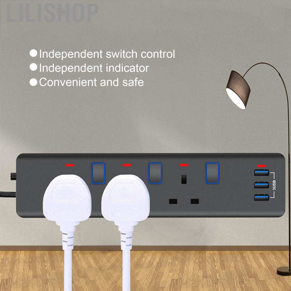 Lilishop Power Strip UK 250V Electrical Socket with Independent Switch 3 Outlet+3 USB Charging Port