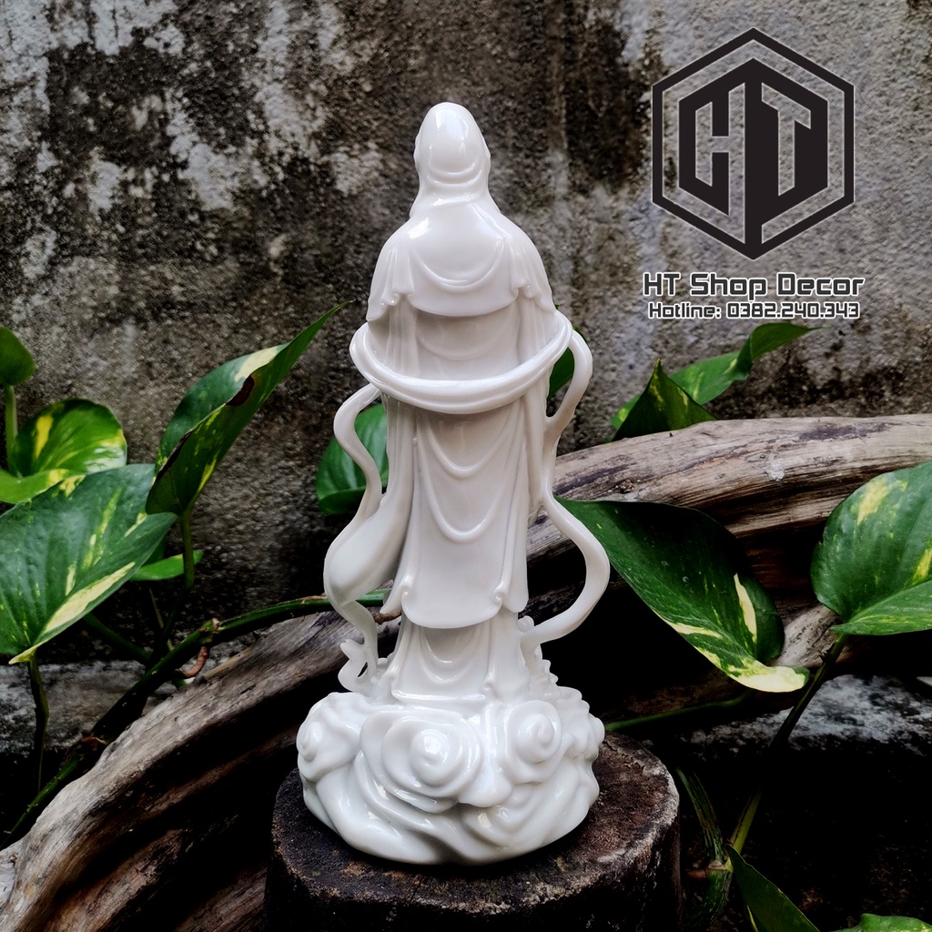 Tượng Phật Quan Thế Âm cao 23 cm màu trắng sứ trang trí nội thất nhà cửa, phong thủy, thờ cúng