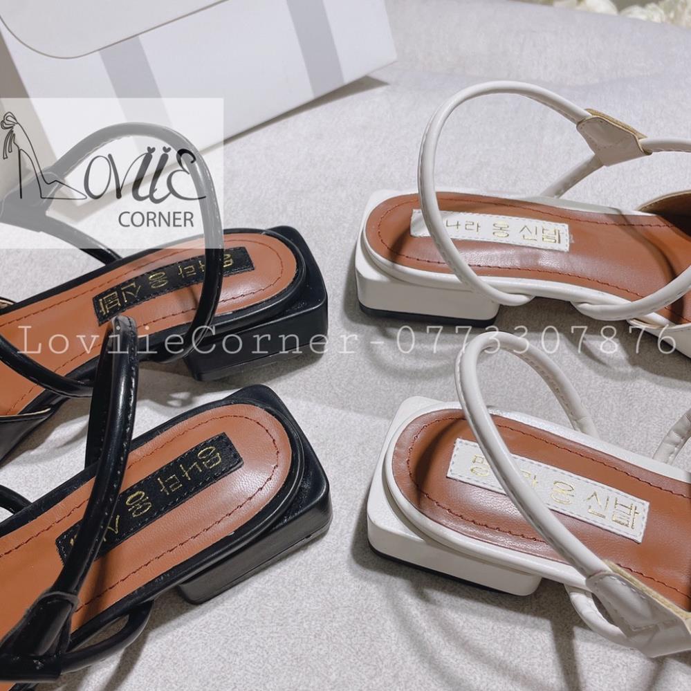 GIÀY BỆT NỮ LOVIIECORNER - SỤC NỮ THỜI TRANG BÍT MŨI ĐẾ VUÔNG 3 CM MŨI TÙ HỞ HẬU QUAI NGANG CHÉO DA MỀM S211104 Vip