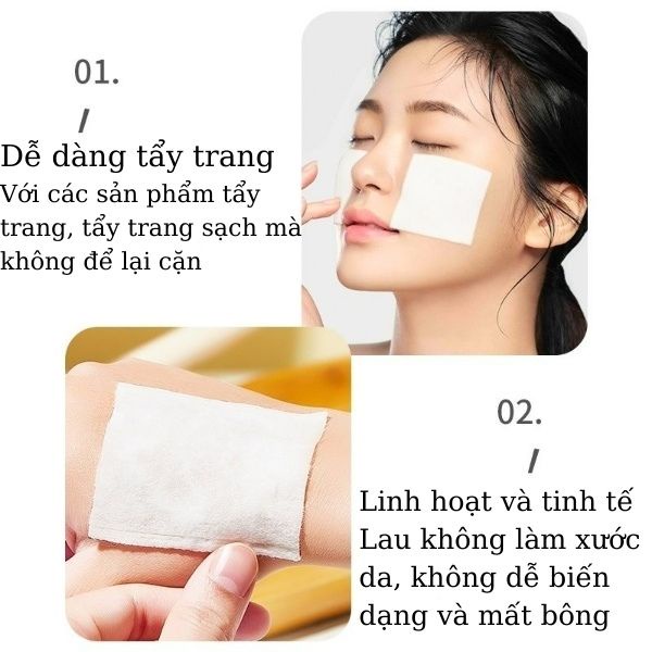 BÔNG TẨY TRANG COTTON PADS 222 miếng Bông tẩy trang 3 lớp túi zip tiện lợi BTT