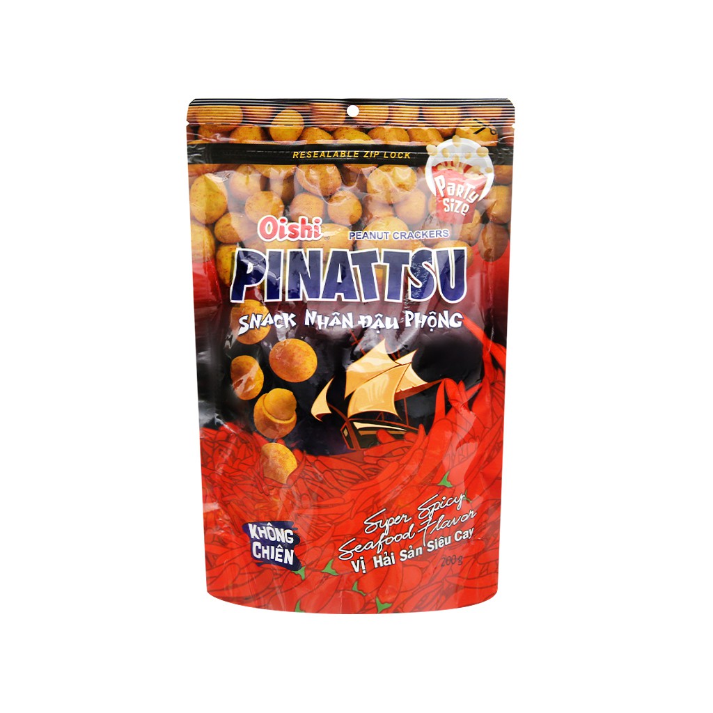 Snack nhân đậu phộng vị hải sản siêu cay Pinattsu Oishi gói 200g