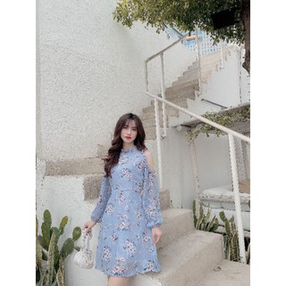 Đầm babydoll hoa xanh