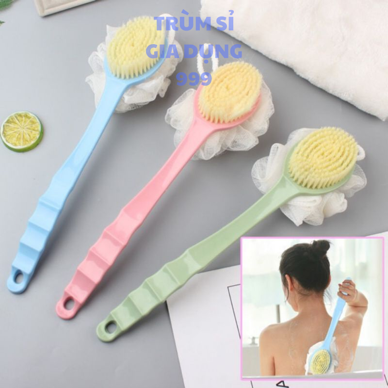 bàn chải chán dài kèm bông tắm,Bông Tắm Tạo Bọt Cao Cấp Cọ Kỳ Lưng Chất Liệu Cao Cấp An Toàn Cho Da