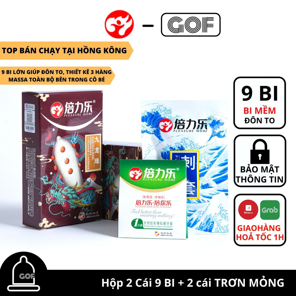 Bao cao su bi lớn HBM 9 bi Hộp 2 bcs 9 bi tăng kích thước và 2 bcs trơn mỏng  – GoF Store