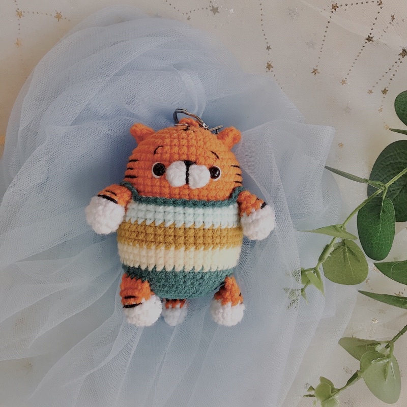 Móc Khoá Con Hổ Nhồi Bông Bằng Len - Thú Bông Len Handmade Đan Móc Thủ Công Bằng Tay