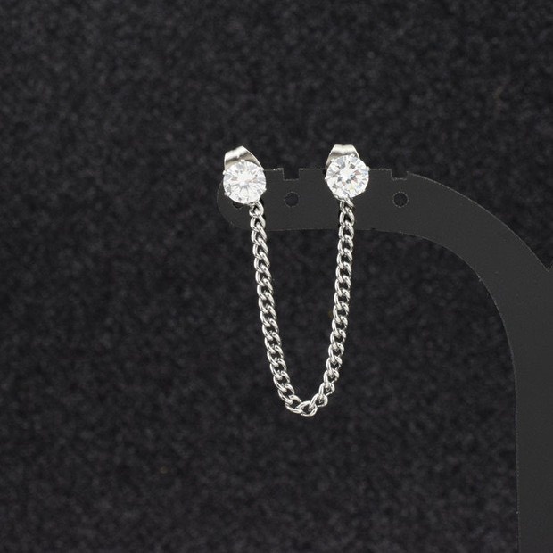 Khuyên Tai Bông Tai Nữ Dáng Dây Đính Đá Nhân Tạo Xỏ 2 Lỗ Thép Titan Không Gỉ C02