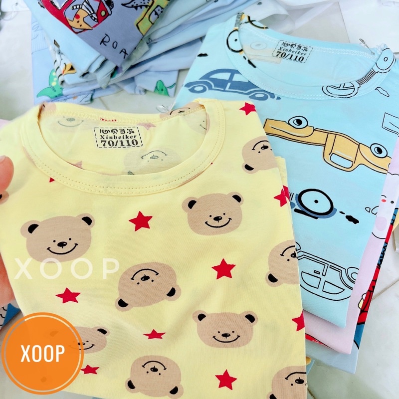 B2-nhí(10-16kg) Bộ cộc xuất hàn in tràn chất cotton lạnh hàng quảng châu