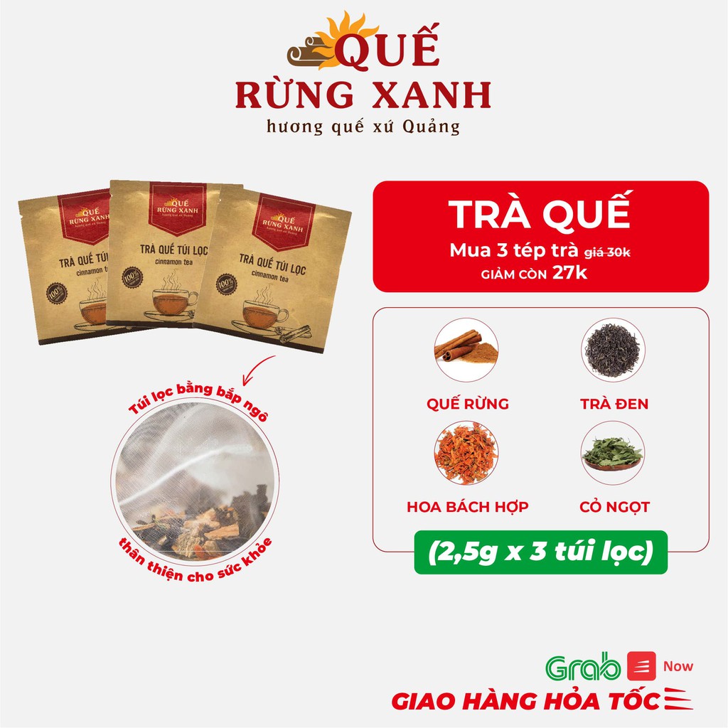 Lẻ gói trà quế túi lọc 3g/túi Quế Rừng Xanh 100% quế & thảo dược nguyên chất