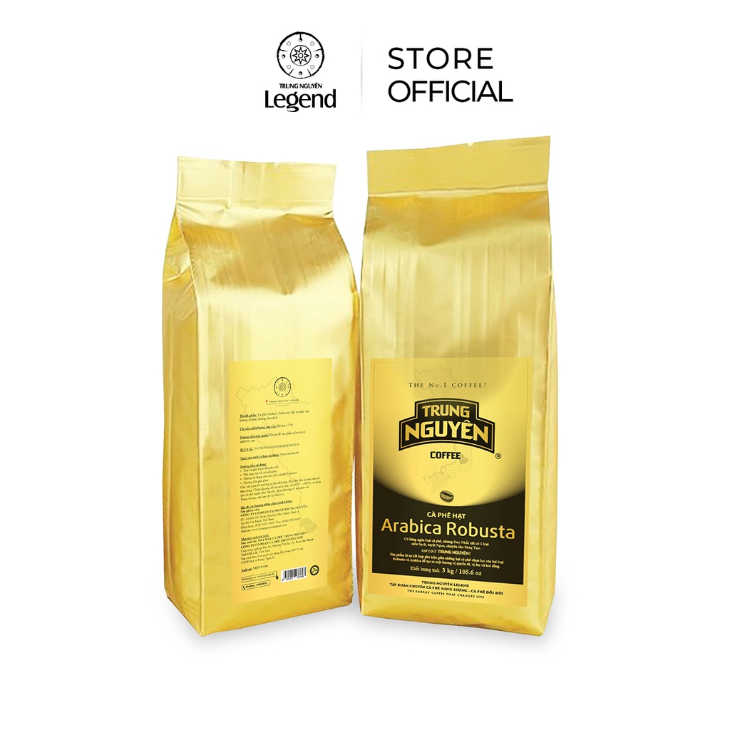 Cà phê Hạt Drip - Arabica Robusta hạt số 2 - Trung Nguyên Legend - Túi 3kg Có Hỗ Trợ Xay