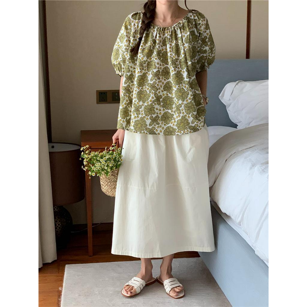 Áo Sơ Mi Ngắn Tay Cổ Tròn Thắt Dây Lưng Họa Tiết Hoa 52679