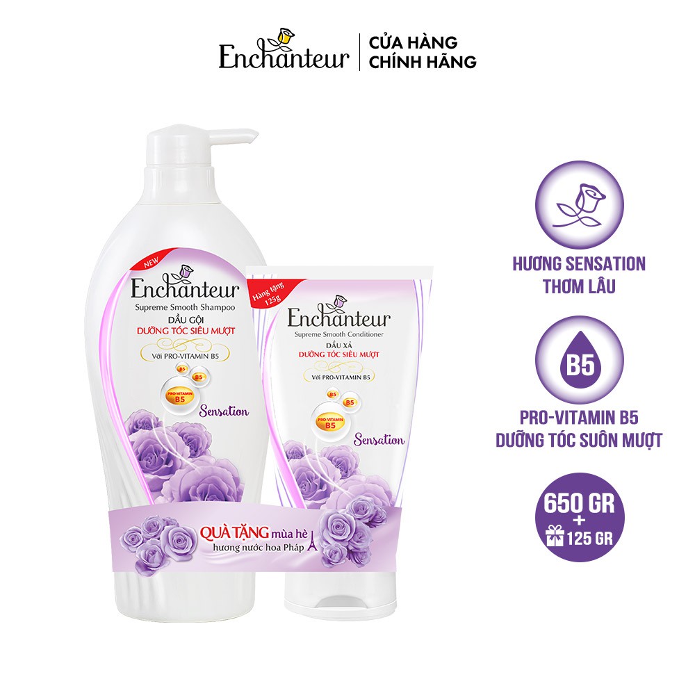 [MỚI] Dầu gội nước hoa Enchanteur Charming/ Sensation 650gr + Dầu xả dưỡng tóc Charming/Sensation 125gr | BigBuy360 - bigbuy360.vn