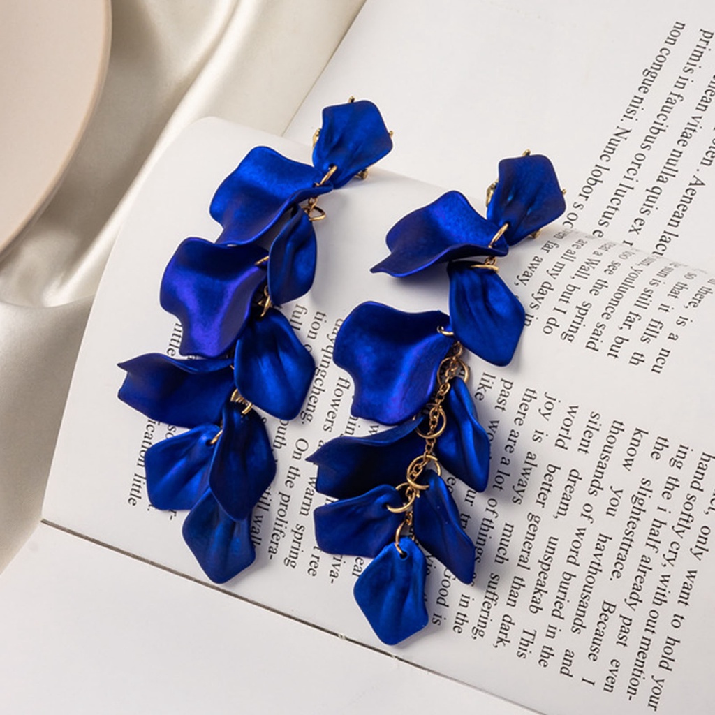 1 Đôi Bông Tai Hình Cánh Hoa Hồng Dáng Dài Đính Đá Thời Trang Cho Nữ