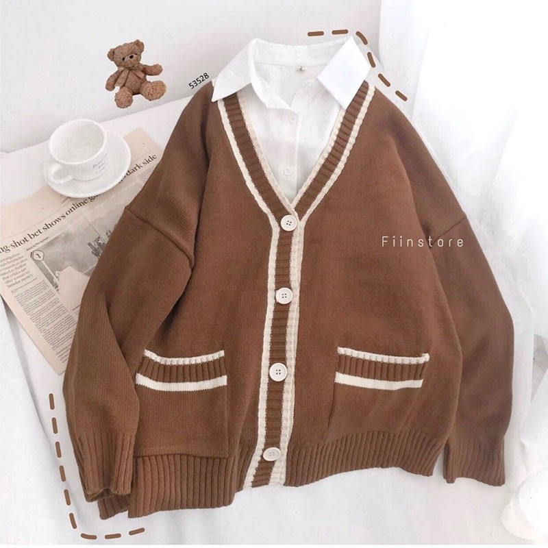 Áo Khoác Cardigan Nữ Kết Hợp Viền Trắng Cực Xinh M1082