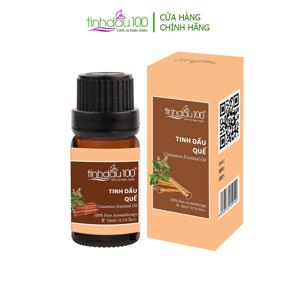 Tinh dầu quế nguyên chất xông phòng khử mùi, lau nhà diệt khuẩn, hương thơm ấm áp lọ 10ml Tinh Dầu 100 Official