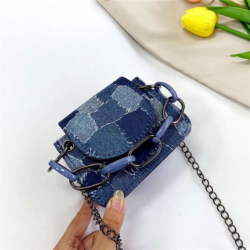 Túi đeo vai IELGY bằng denim có dây đeo dạng xích thời trang dành cho nữ