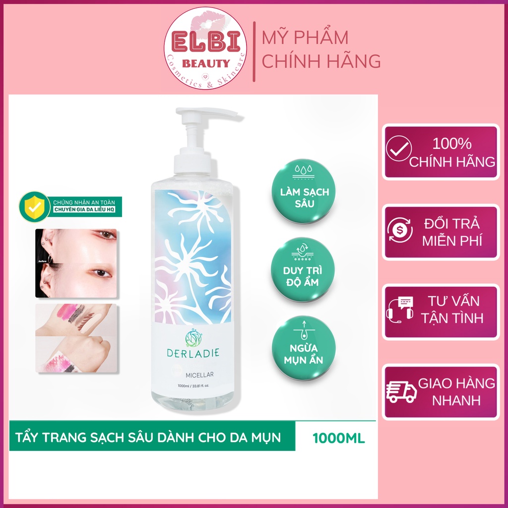 Nước Tẩy Trang Derladie Cây Phỉ Dành Cho Da Dầu Mụn Cleansing Water Witch Hazel