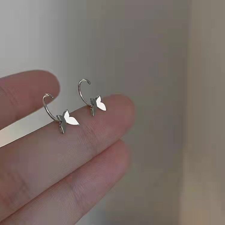 Bông tai bạc nữ,khuyên tai hồ điệp dáng cong nhỏ xinh-KT38-AURASILVER