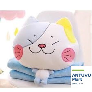 Bộ chăn gối 3 trong 1. Hình mèo và các con vật dễ thương.