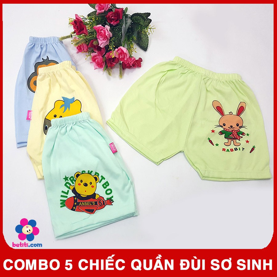 COMBO 5 Chiếc Quần Đùi Sơ Sinh In Họa Tiết Cho Bé Dưới 6.5kg