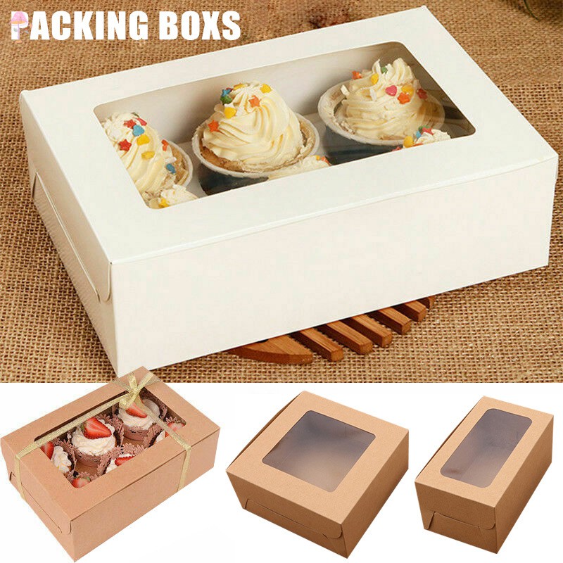 Set 10 hộp giấy kraft dùng để đựng bánh cupcake gồm 2/4/6 ô