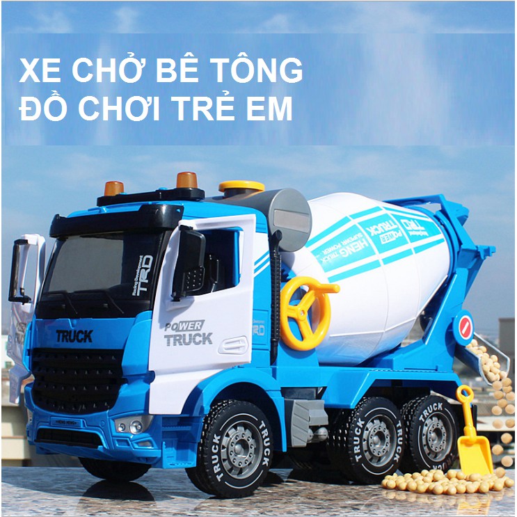 Mô hình xe bê tông cỡ lớn đồ chơi trẻ em có đèn và âm thanh xe chạy đẩy trớn bằng bánh đà