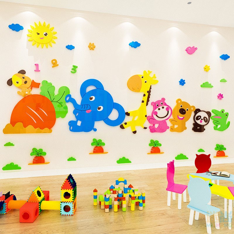 Tranh dán tường mica 3d decor khổ lớn nhổ củ cải trang trí mầm non, phòng cho bé Nhiều Size - EPeBen