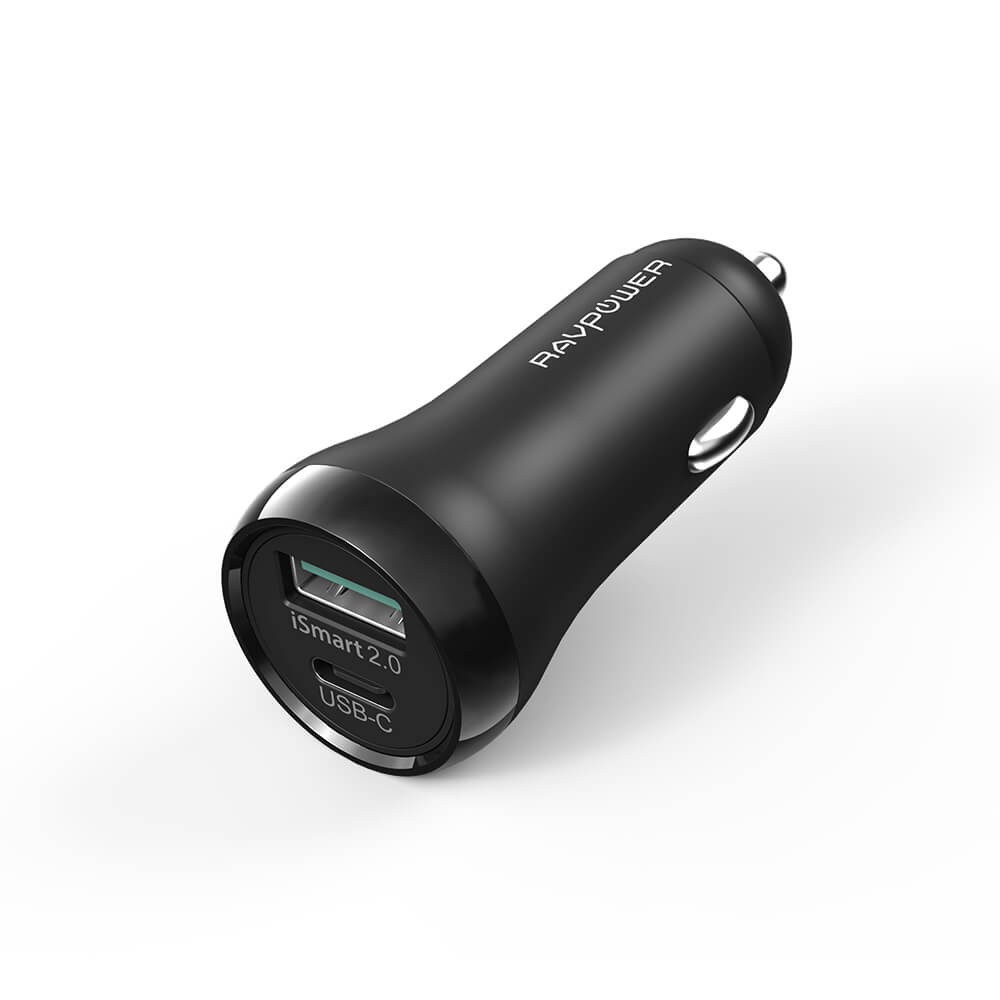 Củ Sạc Điện Thoại Trên Ô Tô RAVPower RP-PC091 36W Quick Charge 3.0, USB Type C PD 18W, iSmart 2.0 0 - Hàng Chính Hãng