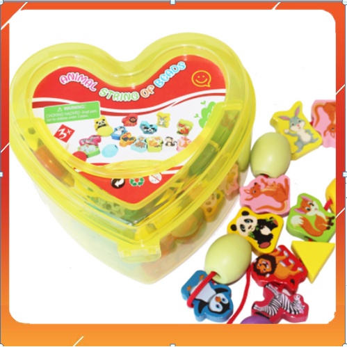 Xâu hạt gỗ hộp trái tim nhiều chủ đề, đồ chơi rèn luyện kỹ năng khéo léo - xâu hạt cho bé giúp bé khả năng tập trung