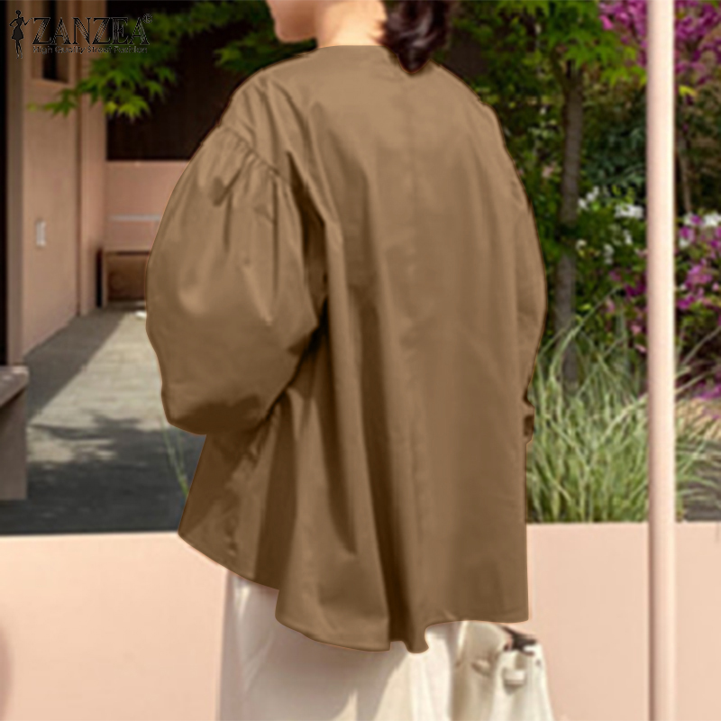 Áo ZANZEA Tay Dài Dáng Rộng Màu Trơn Thời Trang Phong Cách Cho Nữ