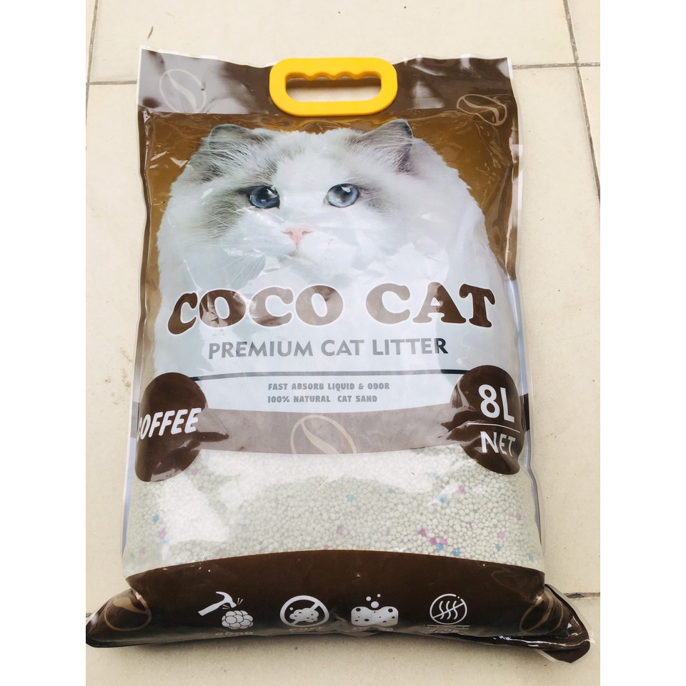 Cát Vệ Sinh cho mèo COCO CAT 8L (4kg) - Thấm Hút Tiết Kiệm Và Khử Mùi nhanh chóng(Hương cà phê) nhà không lo mùi