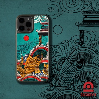 Ốp da Đỏ Case - mẫu Cá Chép vượt vũ môn nền xanh - Ốp iphone/samsung - Docase.vn
