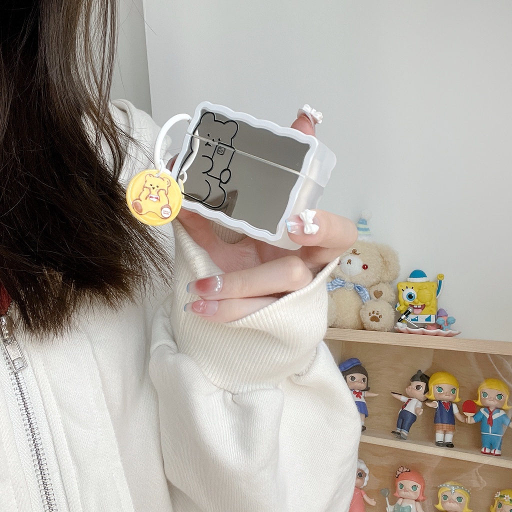 Vỏ Bảo Vệ Hộp Sạc Tai Nghe Bluetooth AirPods 1 2 pro 3 2021 Bằng Silicon tpu Mềm Trong Suốt Hình Gấu Có Móc Khóa