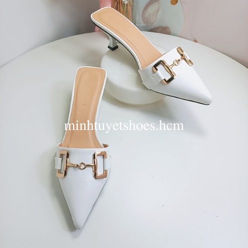 giày cao gót minhtuyetshoes sục mũi nhọn đế 3cm khóa kim loại mẫu mới bền đẹp sang chảnh đi tiệc