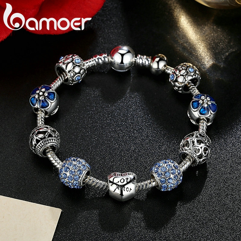 Vòng đeo tay Bamoer PA1455 đính hạt thủy tinh có 4 màu sắc dùng làm quà tặng trang sức thời trang cho nữ