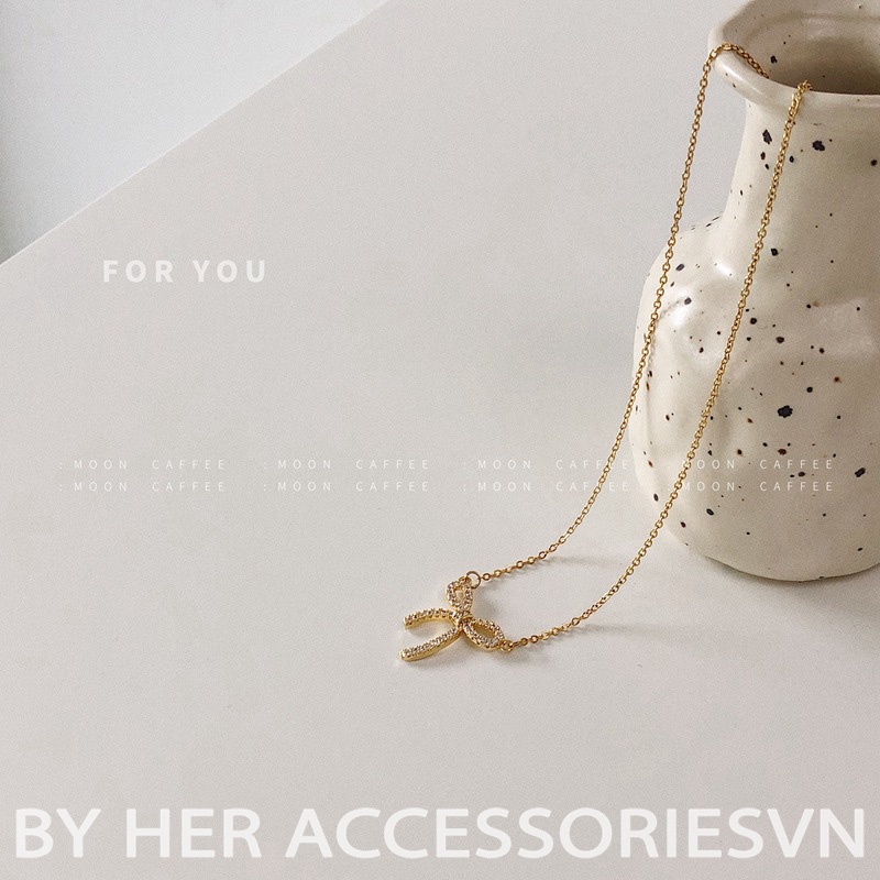 Dây Chuyền, Vòng Cổ Nữ Dáng Mảnh Mặt Nơ Hàn Quốc Her Accessories C14