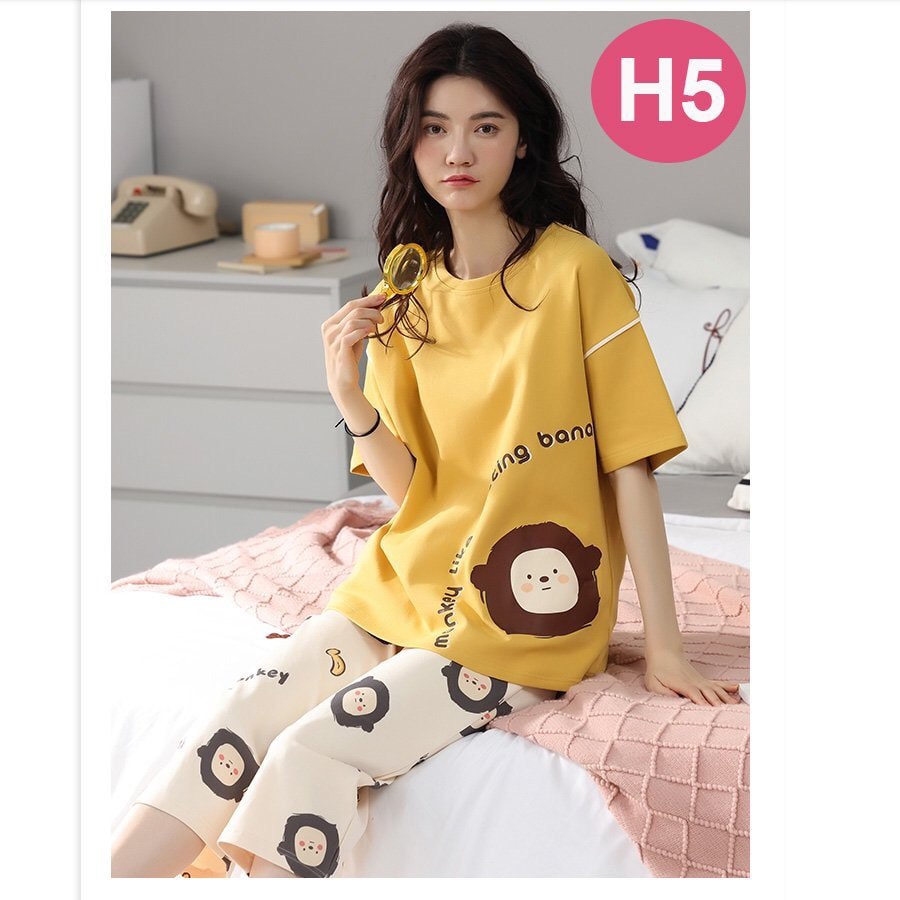 Đồ Bộ Nữ mặc nhà dễ thương chất liệu cotton đầy đặn mát mịn (tay ngắn lửng)_mẫu H