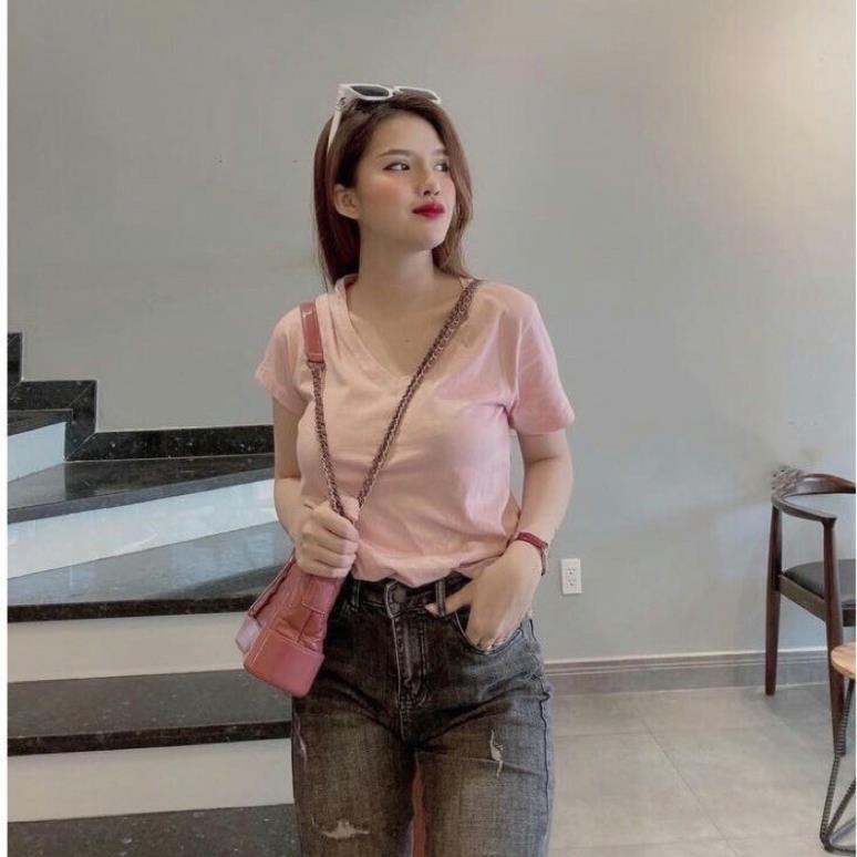 Áo Thun Nữ Cộc Tay Cổ Tim Nhiều Màu  Áo Phông Nữ CÓ QUÀ TẶNG KÈM