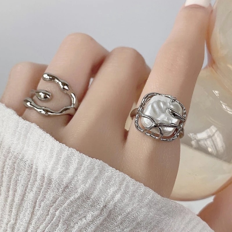 Nhẫn Hở Mạ Bạc Thiết Kế Hình Học Sáng Tạo