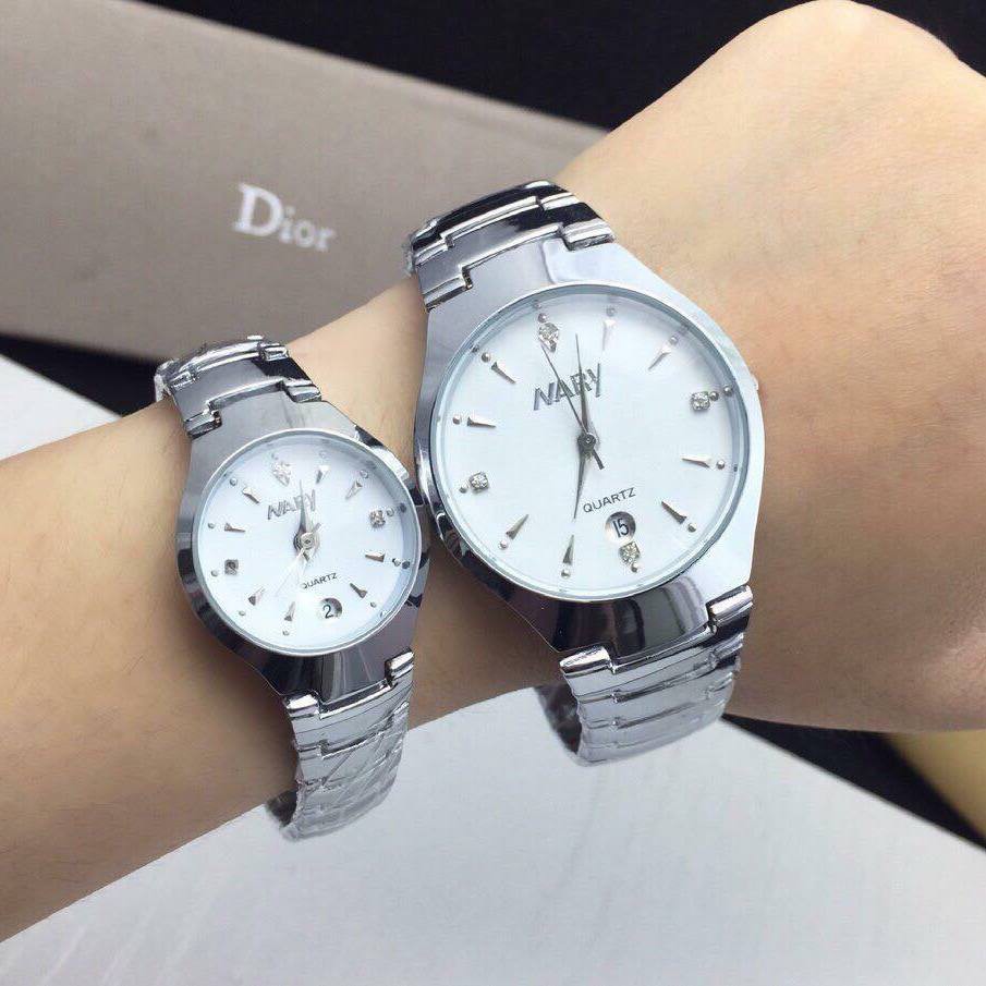 Đồng Hồ Đôi Nam Nữ Chính Hãng NARY Dây Thép Thời Trang Cao Cấp Không Gỉ Mặt Đính Đá Đẹp Sang Trọng Giá Rẻ