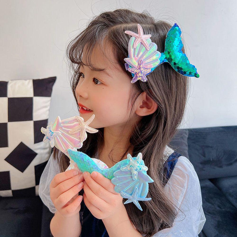 Kẹp Tóc Hình Sao Biển / Vỏ Sò Đính Kim Sa Lấp Lánh Dễ Thương Cho Nữ
