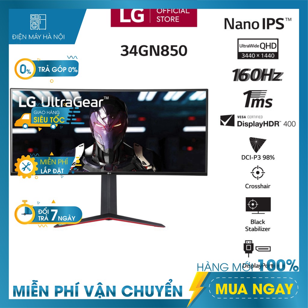 Màn Hình Cong Gaming LG 34GN850 UltraGear™ 34" WQHD Nano IPS 160Hz 1ms HDR | BigBuy360 - bigbuy360.vn