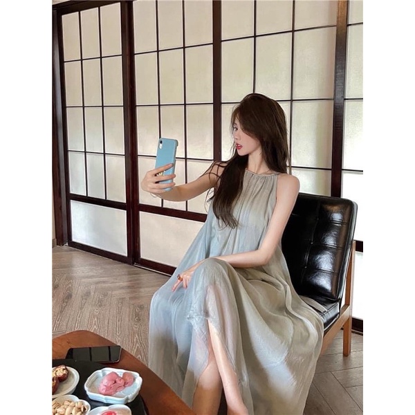 [Ảnh thật/Video]Váy maxi hai dây siêu sang Đầm voan màu xanh đi biển chất voan tơ mềm mịn | BigBuy360 - bigbuy360.vn