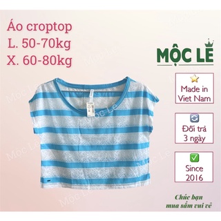Áo croptop áo lửng nữ kẻ sọc xanh trắng vnxk