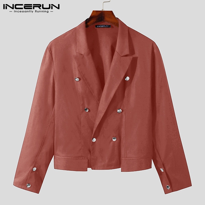 Áo blazer INCERUN tay dài xẻ thiết kế 2 hàng khuy thanh lịch cho nam