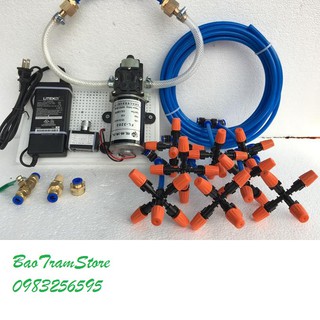 Bộ máy phun sương tưới cây 8 béc 5 cửa dùng máy bơm tăng áp mini 12v 65w FL3203